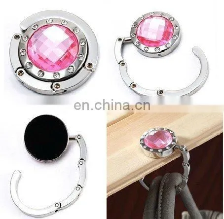 Metal bag hanger hook with compact mirror