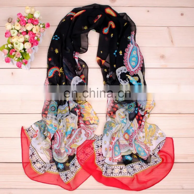 Wholesale cheap price chiffon scarf flower printed scarf