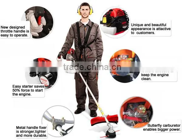 42.7cc 4 in 1 multifunctional brush cutter with hole chain saw,blade, hedge trimmer and trimmer head for trimmer line