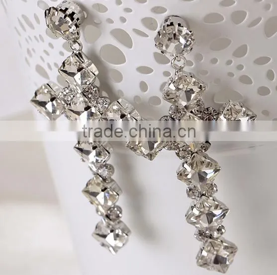 Fashion Wholesale 925 Sterling Silver Diamond Cross Earrings