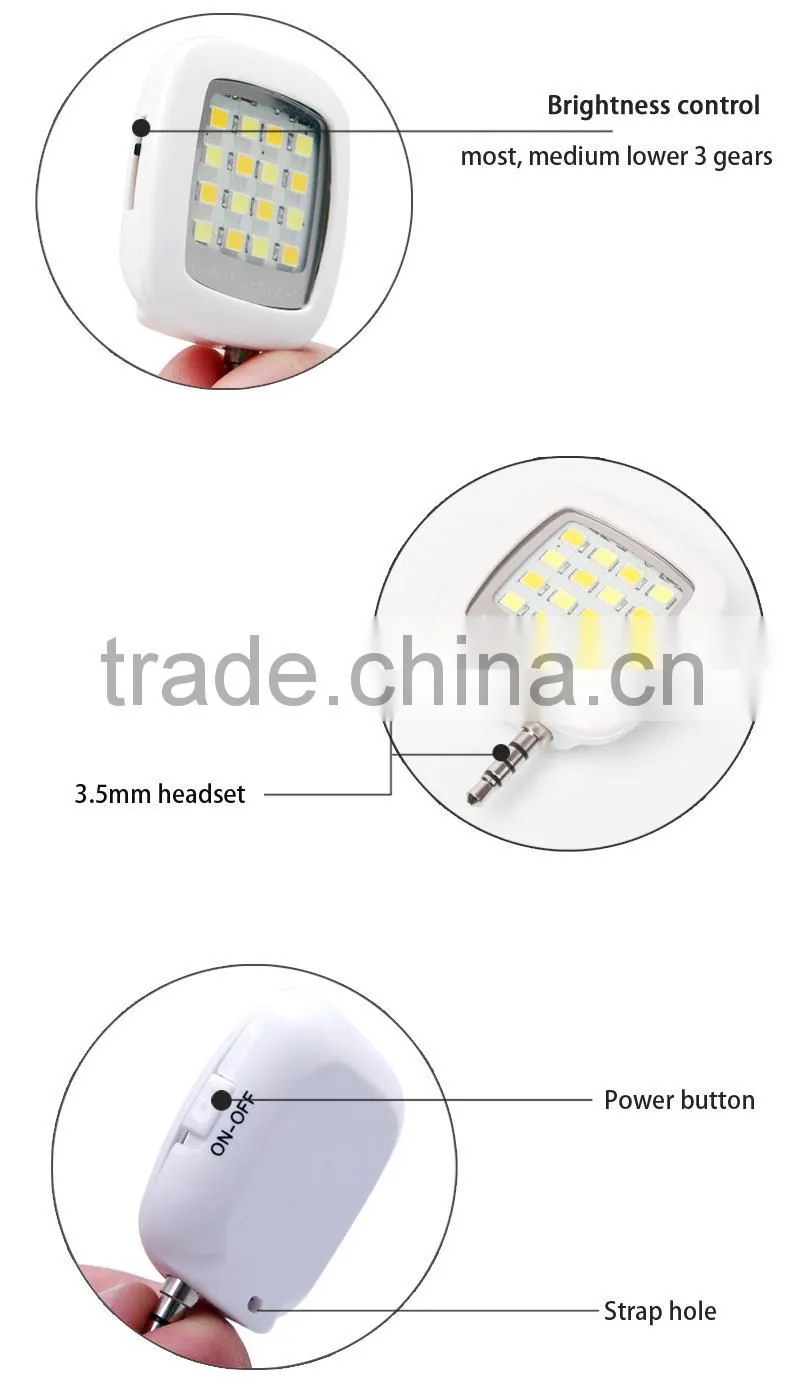 2016 fashion cellphone accessories with High quality selfie flashlight for mobile smartphone, camera LED