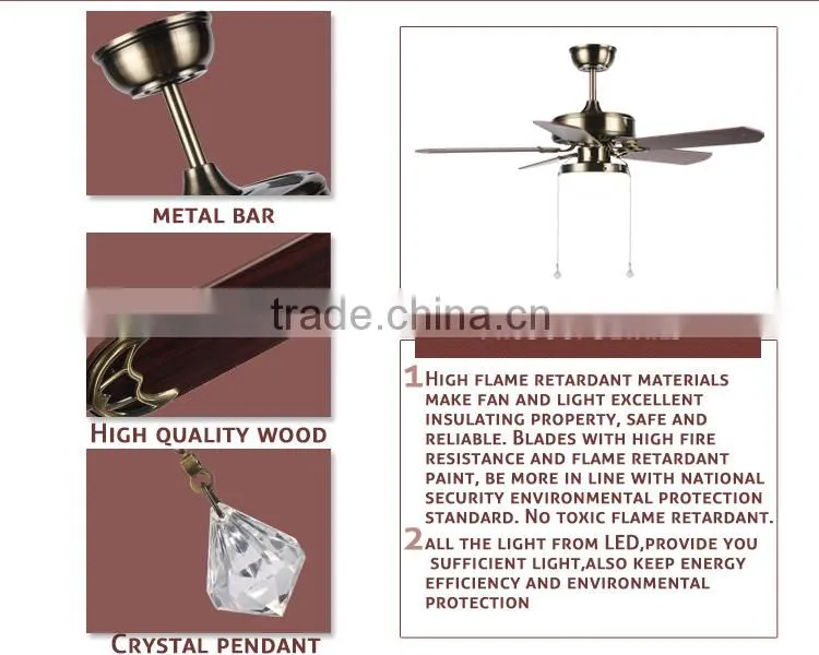 Dining Room Led Light Wiring Ceiling Fan with 5 Blades