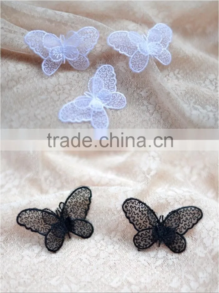 7*5cm China factory cheap sew on DIY accessory polyester organza embroidery coloruful butterfly patch