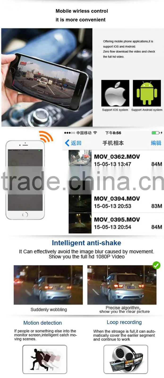 Car front hidden camera in car mirror,car camera recorder