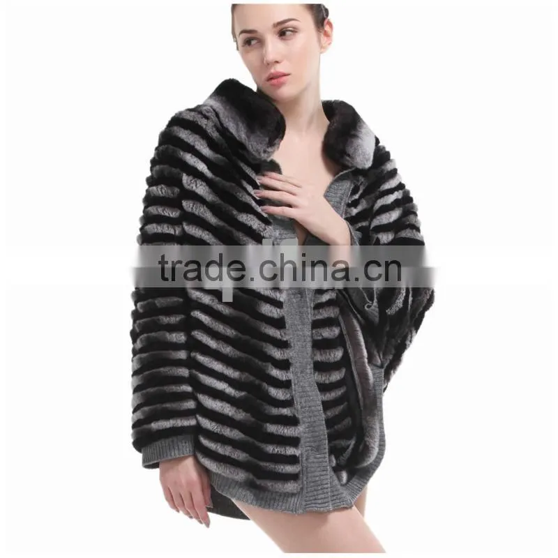 QD30501 Women Bat Wing Sleeves Rex Rabbit Fur Clothes