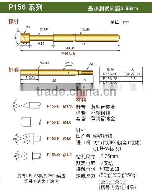P75-F1/Q1/B1/Q2 0.68mm thimble 4 type Spring loaded contact Probe Testing Pins