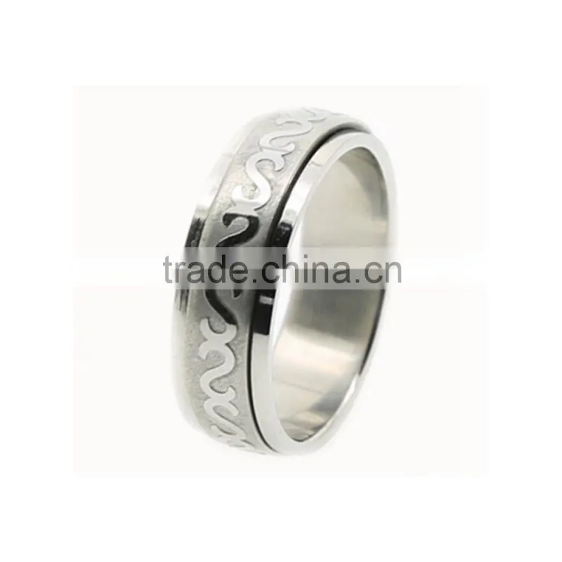 Stainless Steel Spinner Etched Regular Line Gay Men Rings