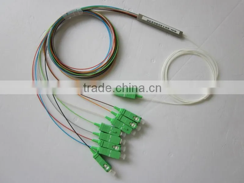 1*8 1260-1650nm Steel mini module type,0.9mm cable dia. 1.5m length,with SC/APC connector FTTH PLC Splitter