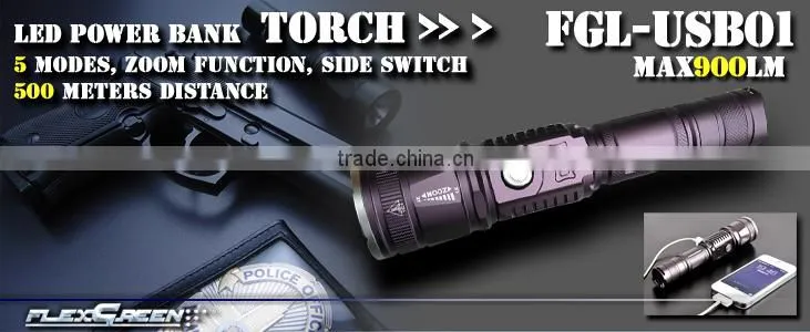 zoom function rechargeable 18650 power bank T6 LED USB torch