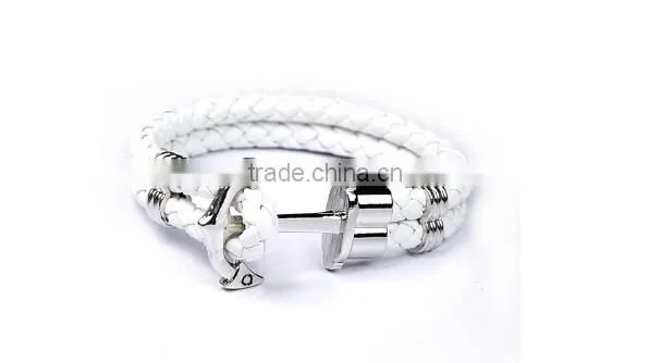>>New arrival SW16490 braided leather anchor bracelet/