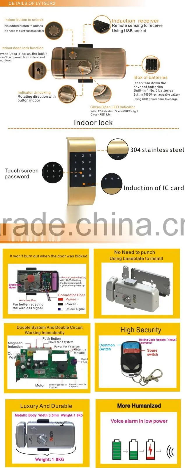 Electronic lock , wireless lock with 7 languages for sale (LY15CR2-11BM)