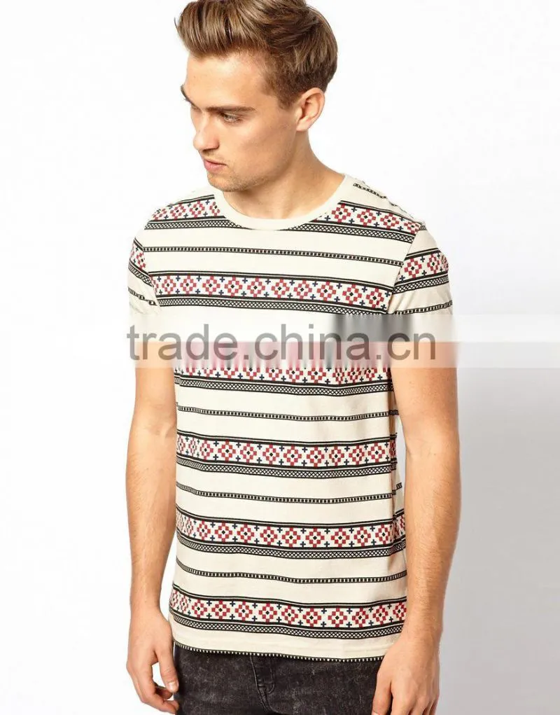 White 100% Pure Soft Cotton All Over Print T-shirt with Aztec Pattern Bangladesh Factory