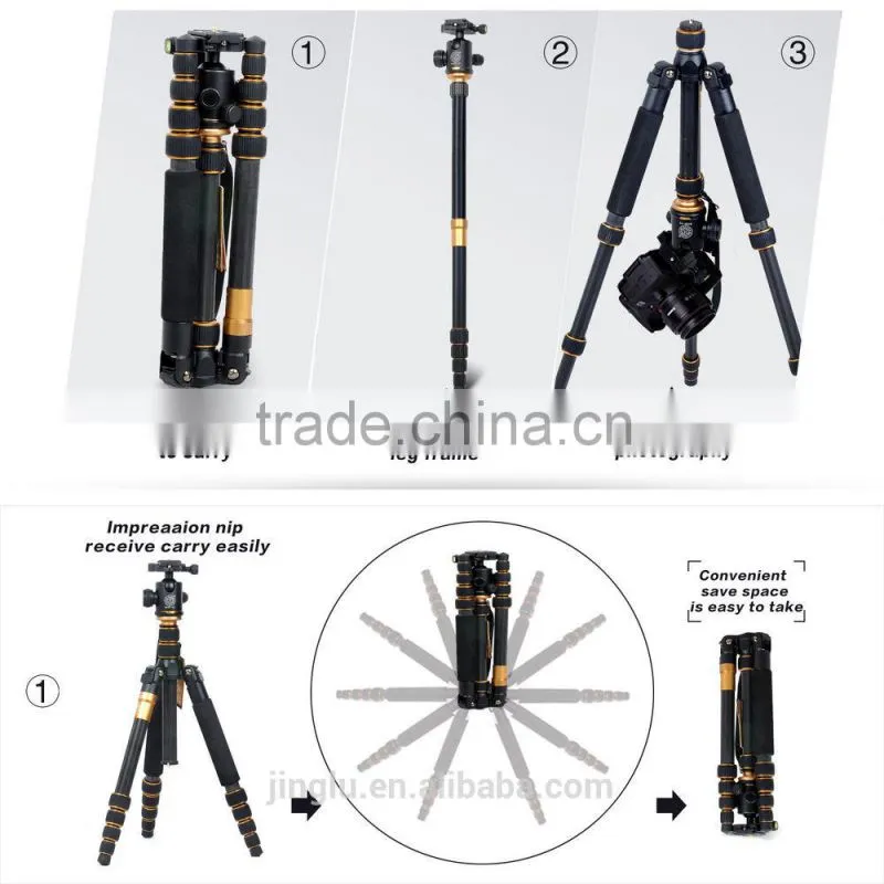 Q-666C Portable Professional Carbon Fiber Tripod &Ball Head for DSLR Camera