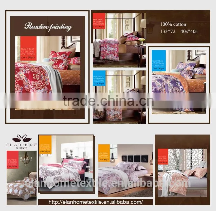 100% cotton 133*72 40s*40s reactive printting luxury duvet cover set with zipper