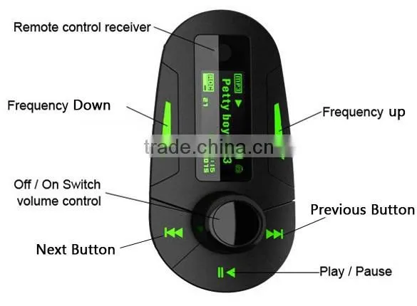 Green Kit Car MP3 Player Wireless FM Transmitter Modulator USB SD MMC LCD Remote