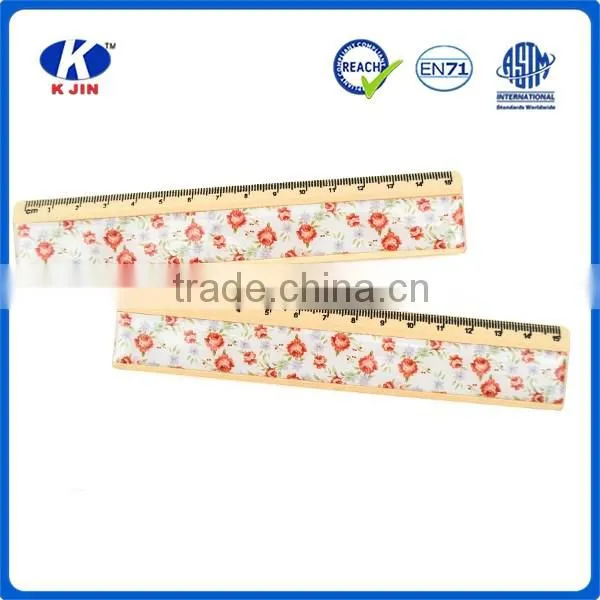 2016 Factory cheap price cute floral stickers 15cm wooden ruler for kids