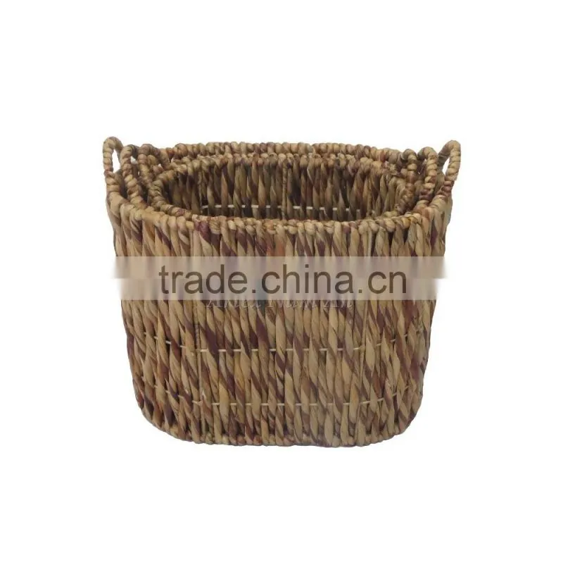 Round water hyacinth baskets with handles, storage water hyacinth baskets, laundry baskets, natural material with good price