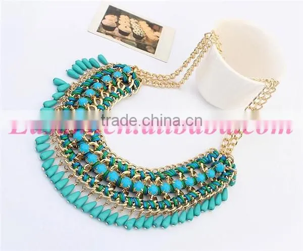 Fashion bohemia multi-layer tassel statement beaded necklace