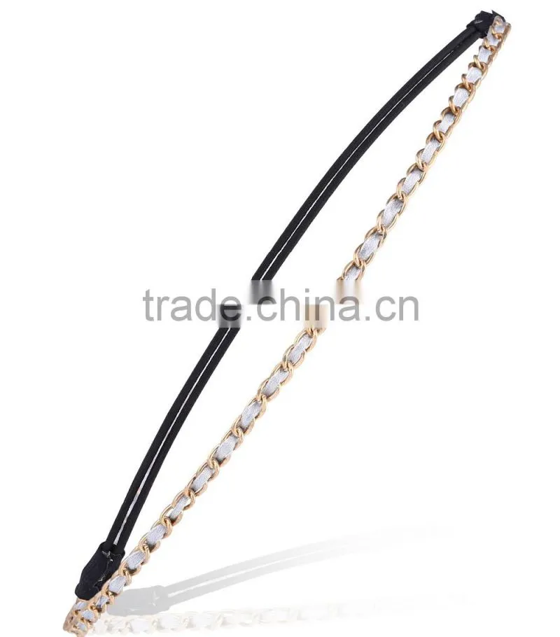 Womens Fashion Chain Jewelry Hollow Rose Flower Elastic Hair Band Headband