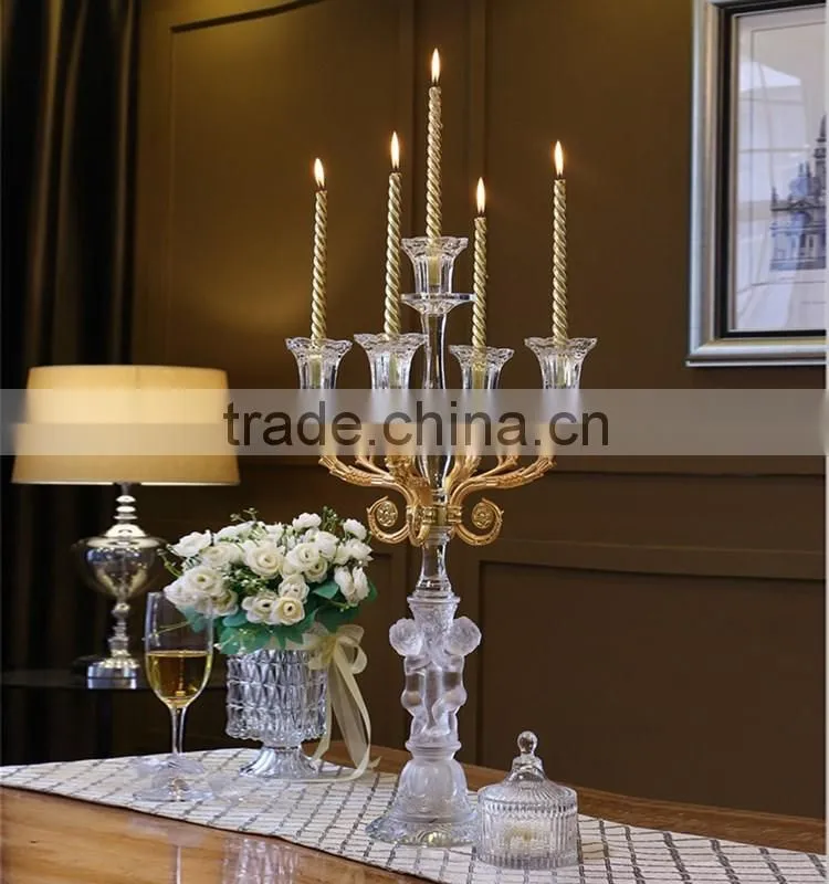 wedding / home decorative 5 golden arms crsytal candelabra