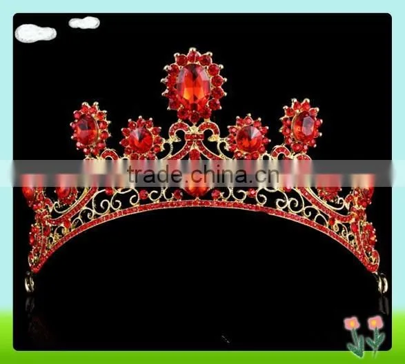 Wholesale bling rhinestone pageant crown, red rhinestone crowns