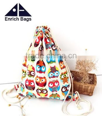 Enrich Drawstring Bag Canvas Cute Owl Design