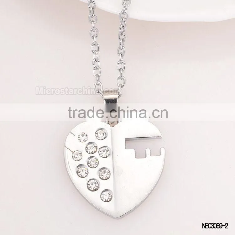 Crystal Heart Key Silver Plated Couple Necklace For Valentine's Day Girlfriend