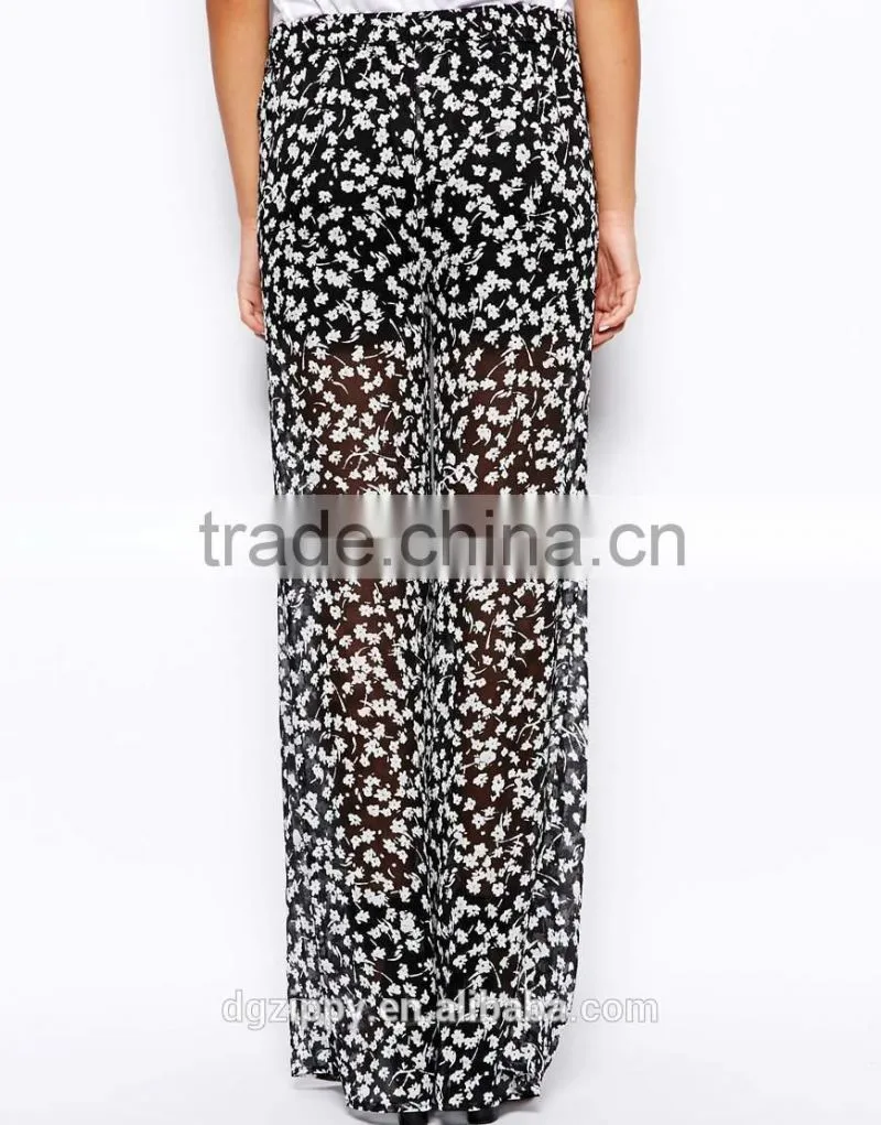 New style loose fit semi-sheer chiffon women's pants palazzo pants