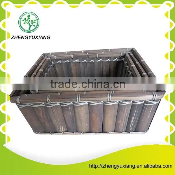 Antique rectangle shape woven bamboo basket