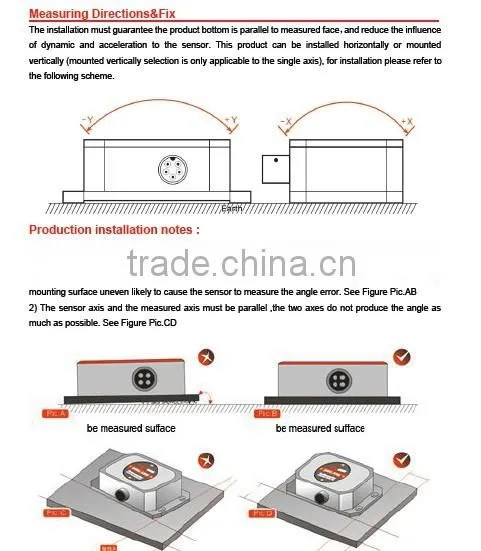 HCA520T Dual-axis Voltage Ouput Type Level Sensor Horizontal or Vertical Installation Optional High Accuracy 0.002deg