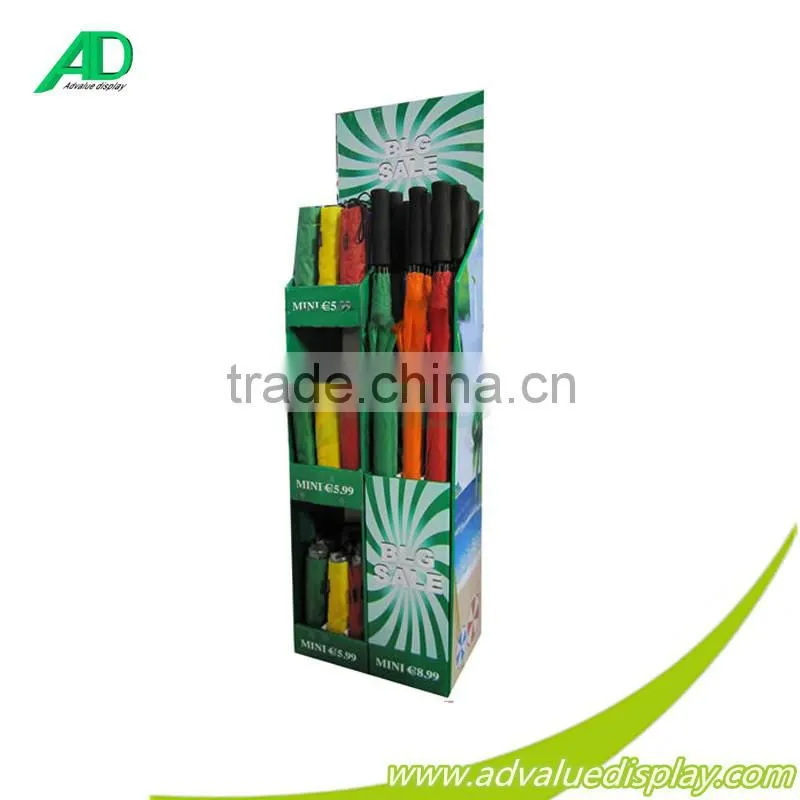 Stable POP Up Floor Cardboard Display Shelf Rack Modular For Umbrella POS Advertising
