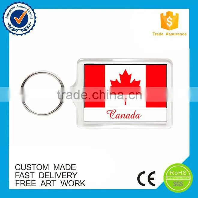 Eco-friendly Canada souvenir clear plastic acrylic keychain custom