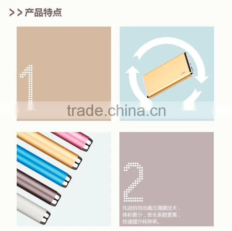 Ultra slim and glossy shell polymer portable charger/6000mah portable power bank for smart phones