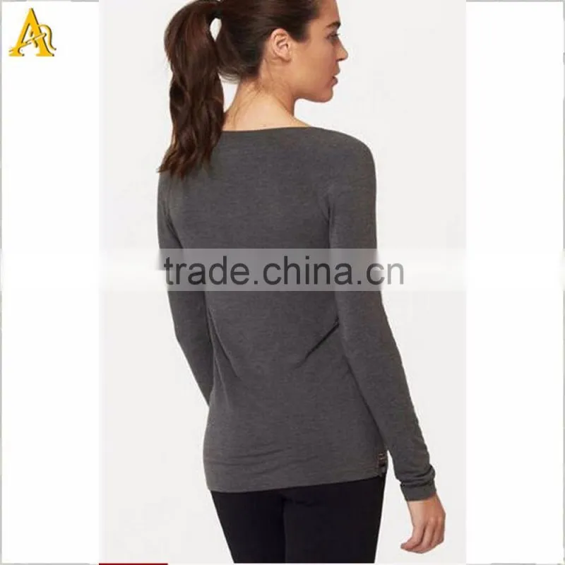 custom women grey fitness long sleeve shirts for gym wear