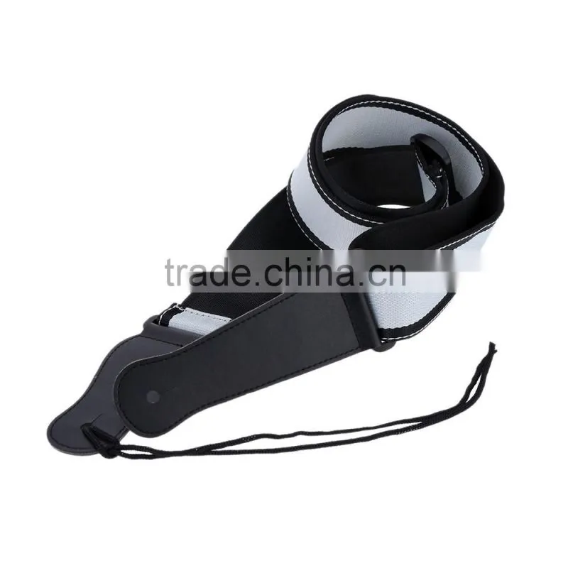 Adjustable Nylon Univeral 4.8cm Wide Bass Guitar Shoulder Strap Belt with Leather Ends