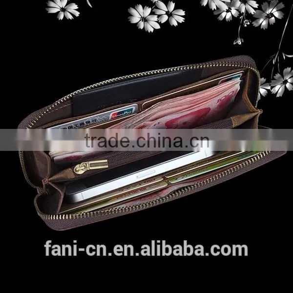 First layer cowhide leather zipper wallet with high quality for men