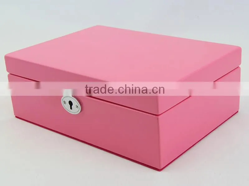Luxury custom wooden Pink jewellry storage box with key lock