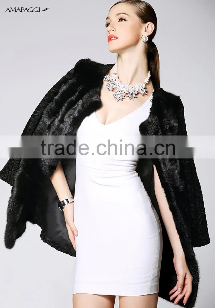 Cheap price black mink fur coat with kara