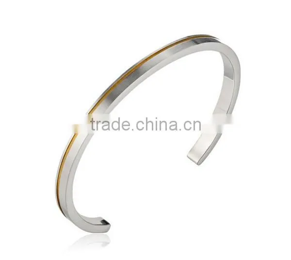 2016 cheap stainless steel bangle jewelry two tone grooved cuff bracelet for men and women