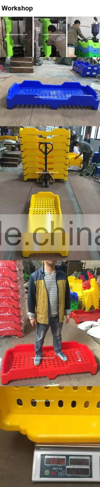 Kindergarten children plastic bed with double handrail