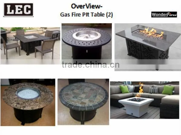 Gas Fire Pit Table Marble Top Round Outdoor Propane Fireplace Patio Furniture