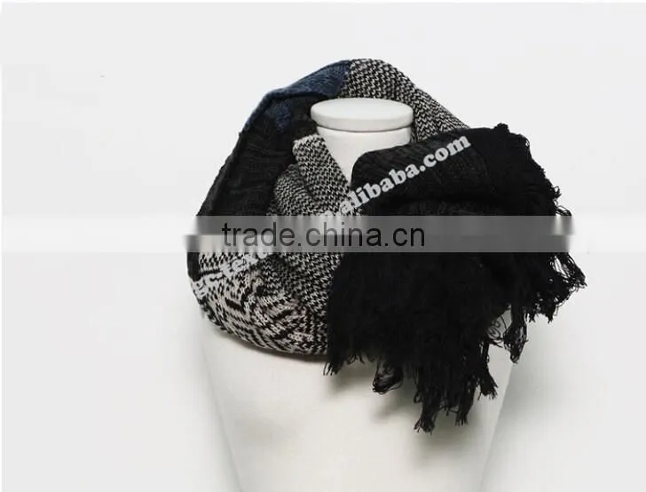 100% acrylic jacquard pattern fashion scarf with tassel