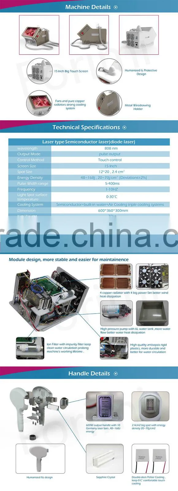 2016 best effective 600W output ingrown laser hair removal machine with multi-color choice