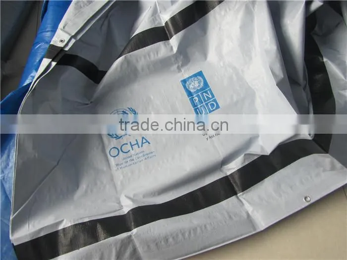 reinforced black band refugee tarpaulin, great volume relif tent tarpaulin, tent covering LDPE tarpaulin