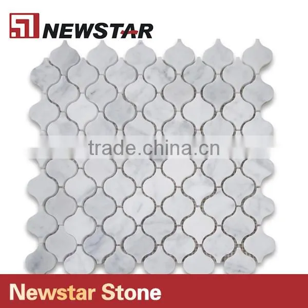 Newstar Cheap White Carrara Marble Lantern Mosaic Tile Backsplash Wall
