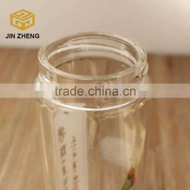 300ML Chinese style printing double wall glass bottle glass water pitcher