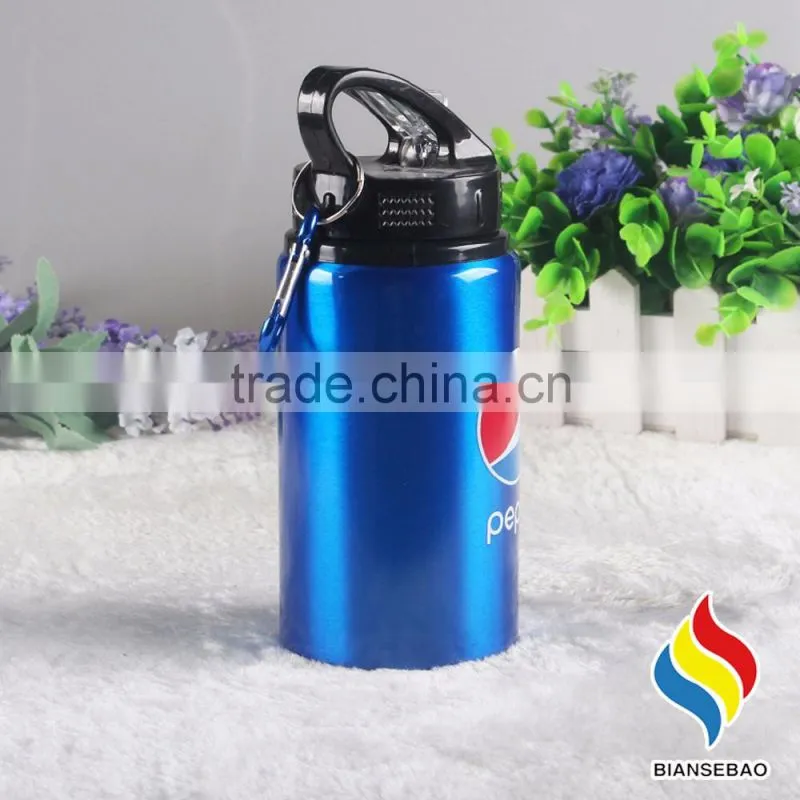 Custom made big mouth Mouth Aluminum Water Bottle w/Carabiner
