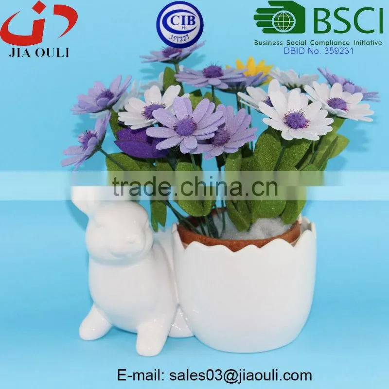 BSCI Audit Factory white Ceramic Easter Bunny Rabbit Planter, animal flower planters