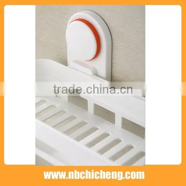 plastic wall mounted type Powerful suction bathroom shelf solid color single tier bathroom corner shelves