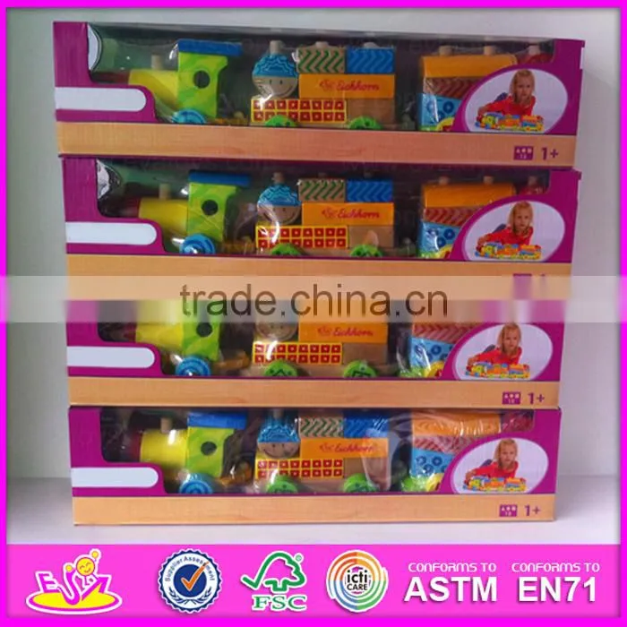 2015 Educational colorful pull along wooden block train toy for baby W05C018